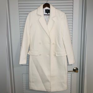 Express Wool-Blend Braided Rib Double Breasted Coat - Cream